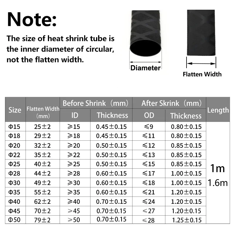 1M/1.6M Anti-slip Heat Shrink Tube Fishing Rod DIY Handle Insulated Protect Waterproof Sleeve 15 18 20 22 25 28 30 40 - 60mm