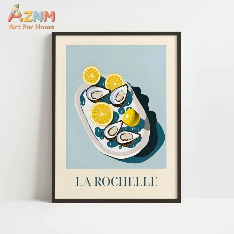 Oyster Seafood Canvas Wall Art Coastal Food Art Print Lemon Vintage Travel Poster Style Home Wall Print Unframed Canvas Poster