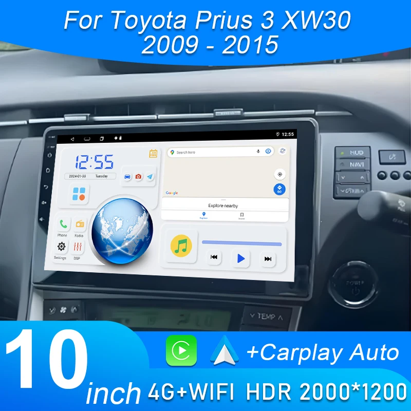 

10-дюймовый радиоприемник Android 15 для TOYOTA Prius 30 2009-2015 Мультимедийный плеер Стерео головное устройство GPS-навигация HDR Сенсорный экран 4G BT