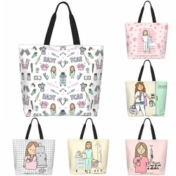 Bolso de hombro de dibujos animados para mujer, bolsa de comestibles de gran capacidad, estética, Doctor, Enfermera, Enfermera