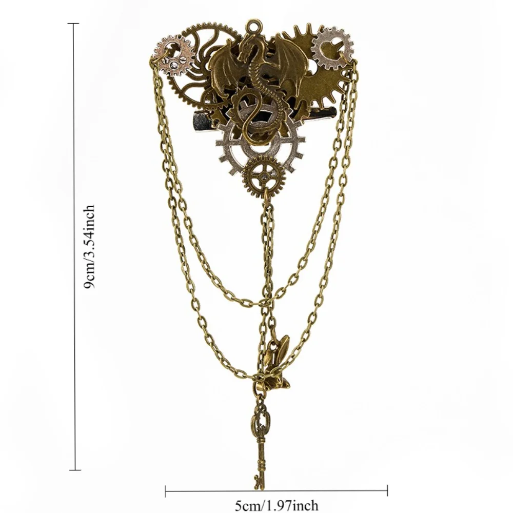 Steampunk Style Gear Mechanical Dragon Chain Brooch Vintage Brass Niche Design Trendy Cool Collar Pin Clothing Decoration Pin