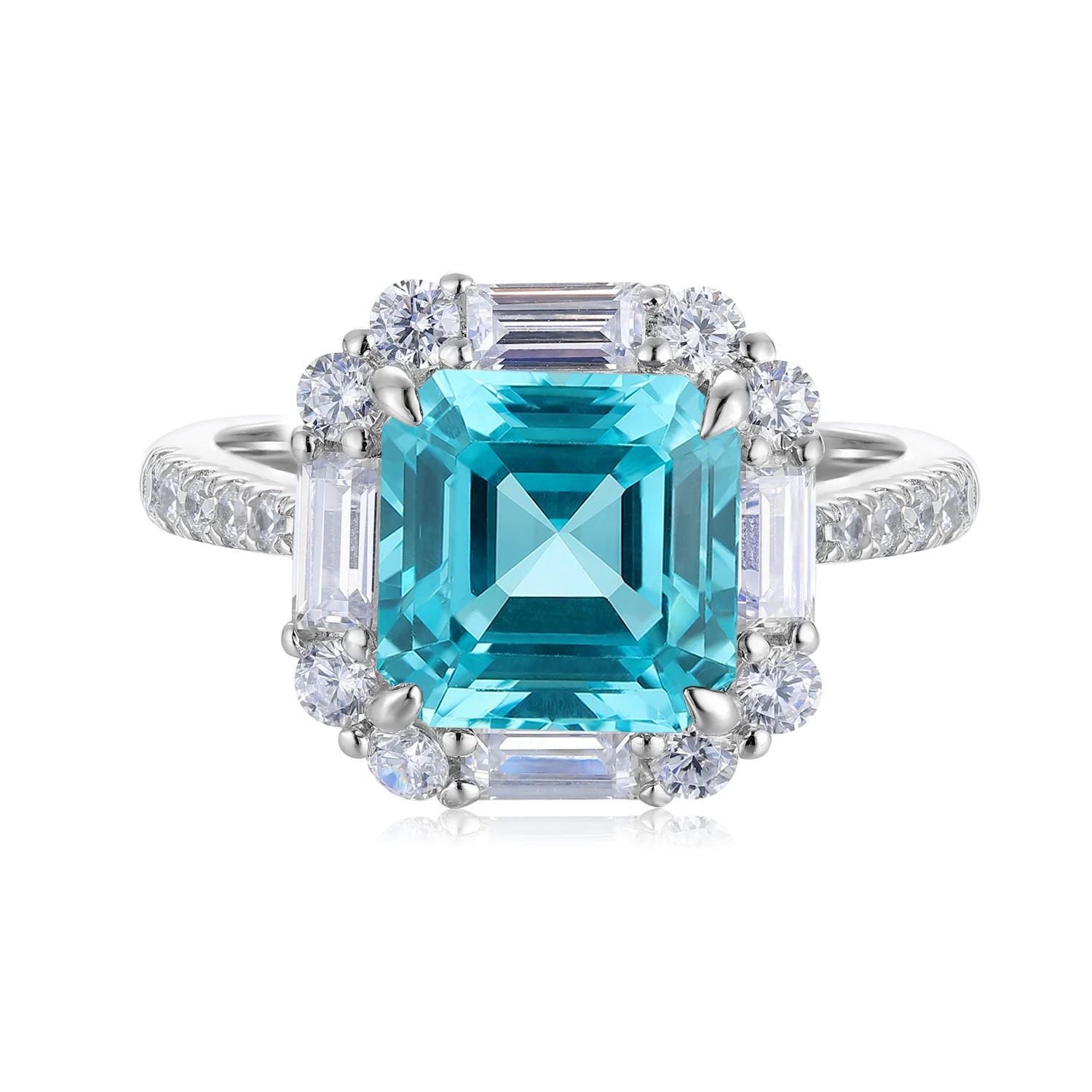 Fashion Jewelry Asscher Cut Lab Grown Paraiba Ring For Daily Wear Gift Sterling Silver Gemstoone Women Accessories Rings