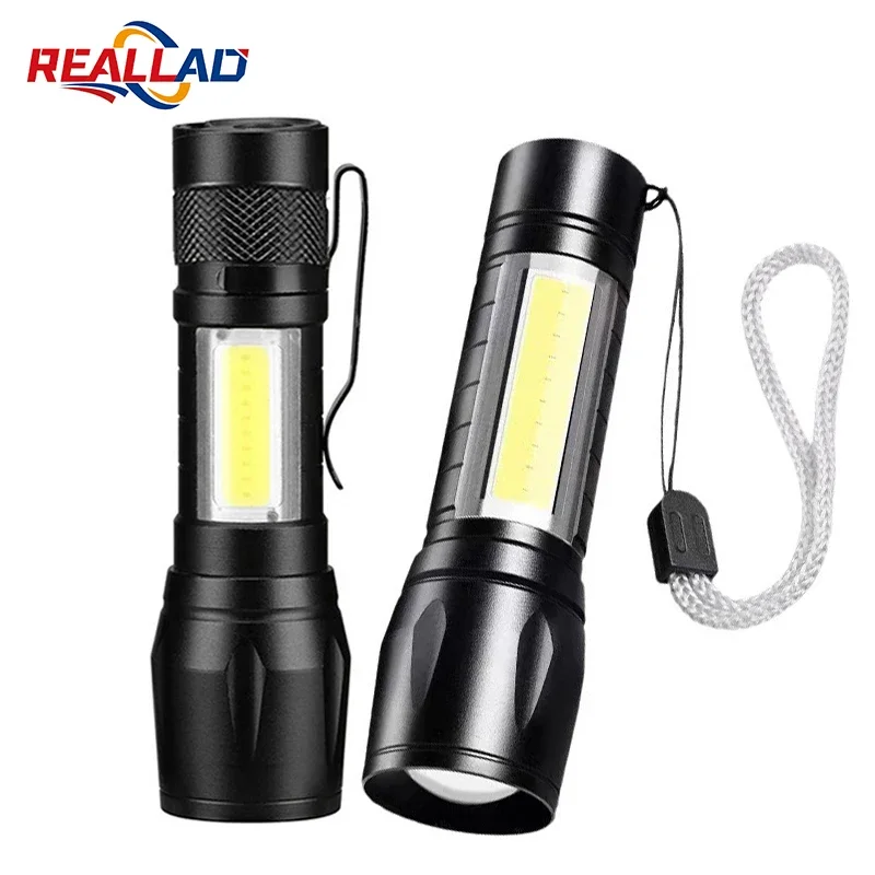 Mini linterna LED COB + XPE, linterna portátil con carga USB, linterna de Camping con luz de enfoque con zoom, linterna táctica con Clip para bolígrafo