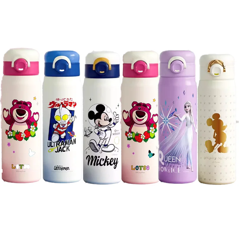 

500 мл фирменная детская изолированная чашка с клубничным медведем Disney Co для учащихся начальной школы, удобная для переноски, большая вместимость