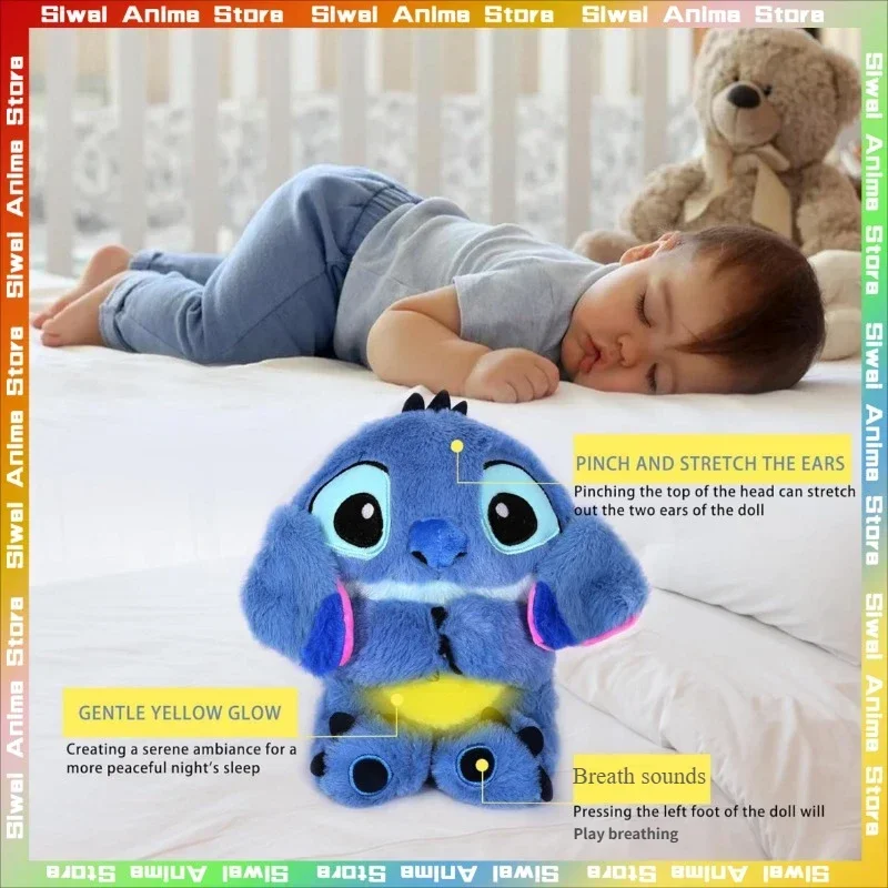 Stitch with Air Bag Light Breathing Plush Doll Kawaii Anime Stitch Angel Sleeping Companion Cute Cartoon Baby Toy Birthday Gifts