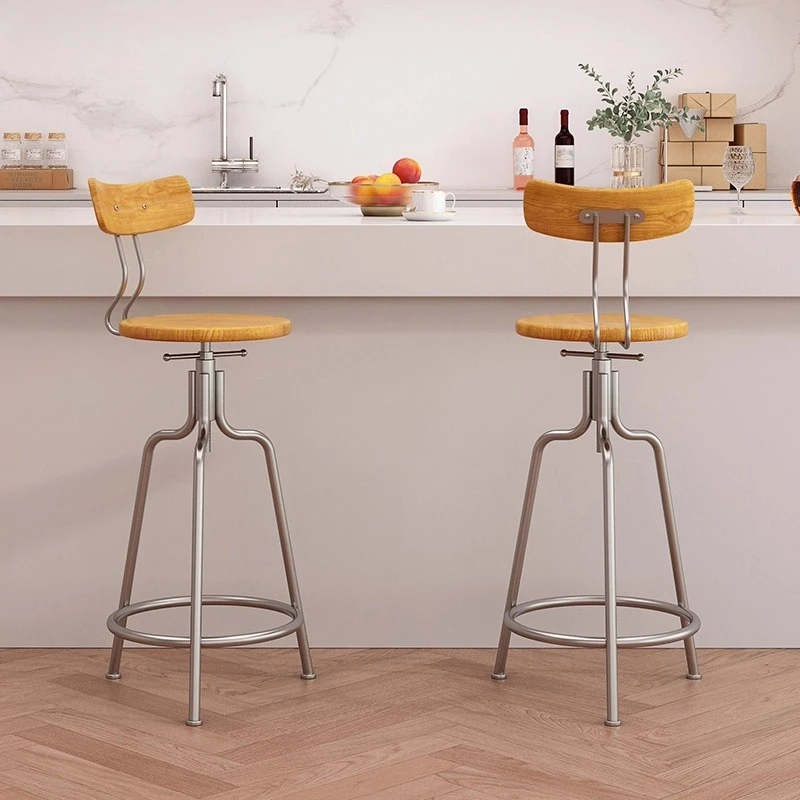 Scandinavian Bar Stool with Backrest Adjustable Height Counter Stool Kitchen Island Chair Swivel Reception Stool for Home Bar