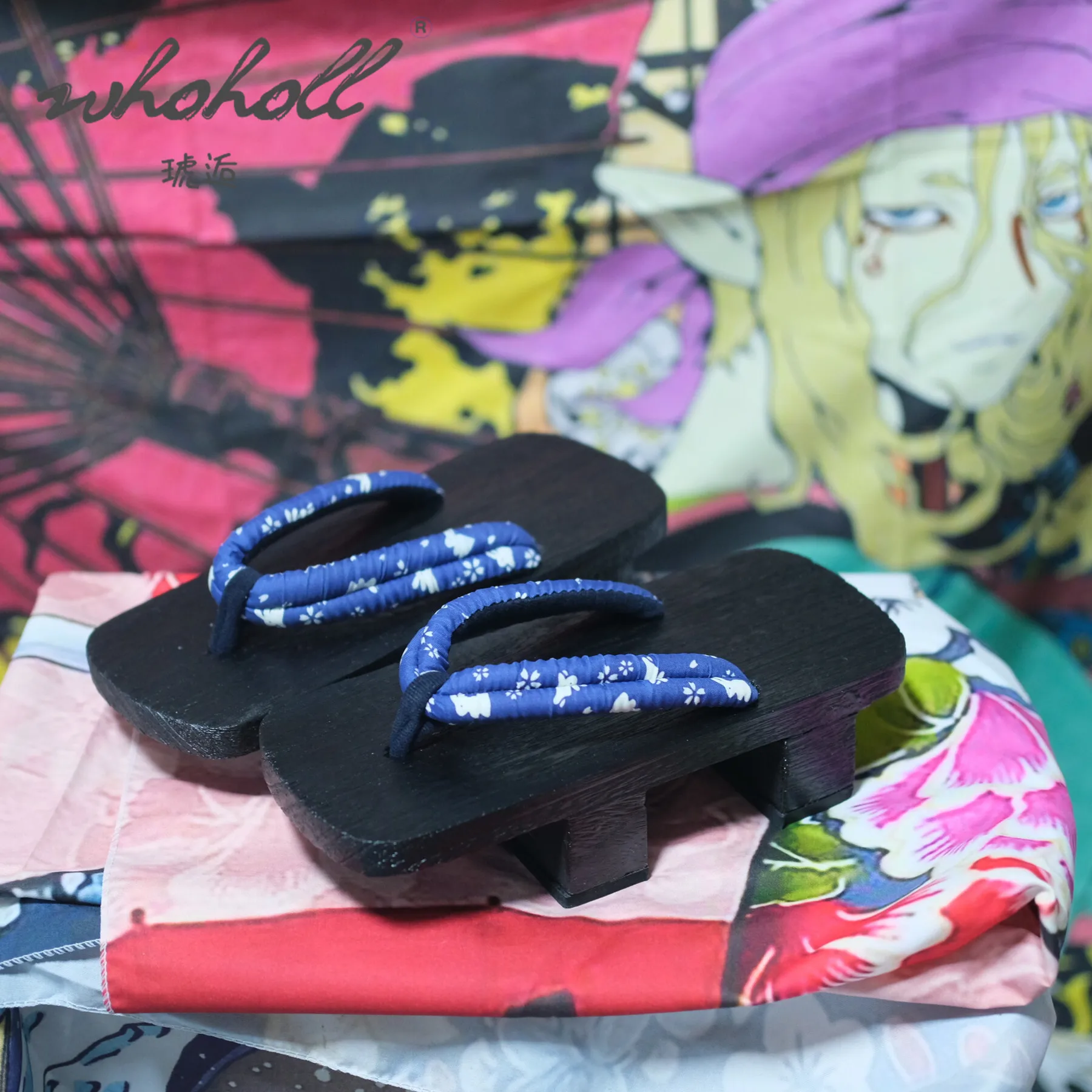 الصيف النساء الوجه يتخبط اليابانية جيتا الساموراي قباقيب الكرتون تأثيري أحذية سوداء سميكة القاع اثنين الأسنان صنادل أرضية النعال