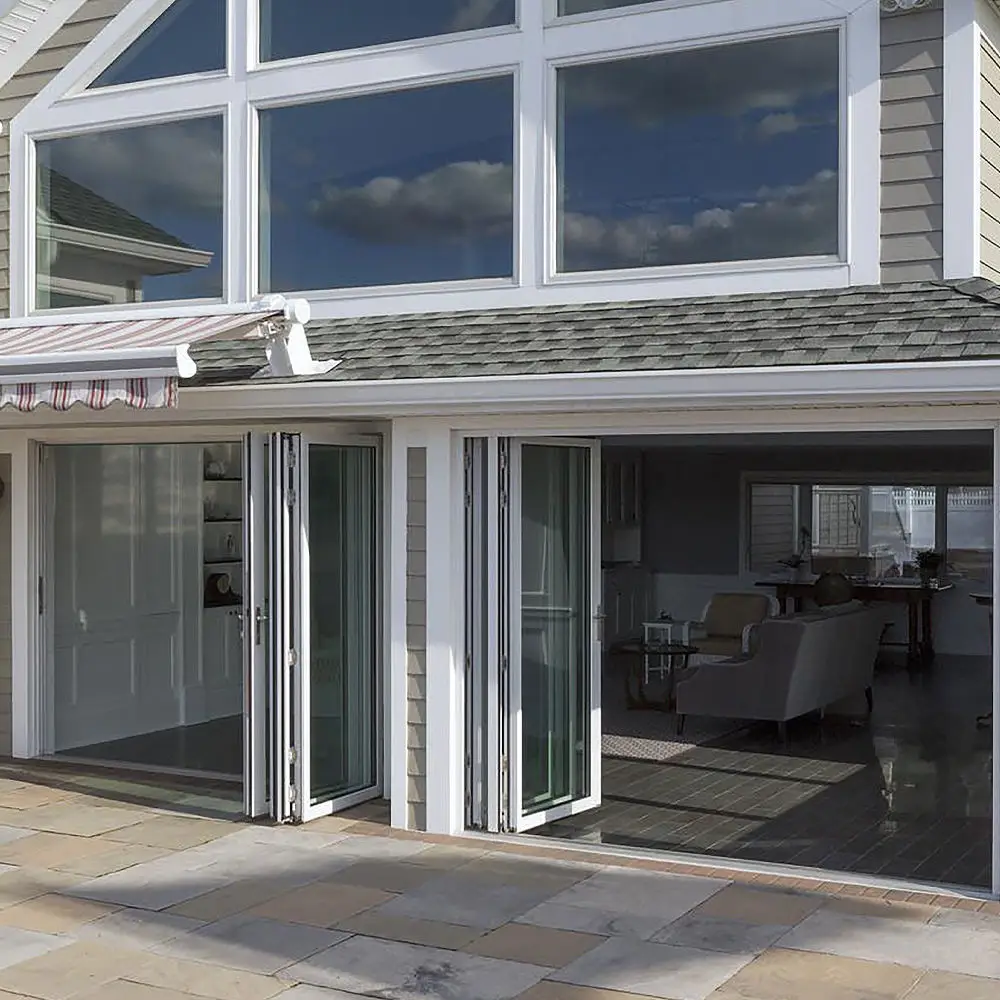 Outdoor Rainproof and Sunshade Folding Door White Aluminium Glass Sliding Accordion Folding Doors Shockproof Bi Folding Doors