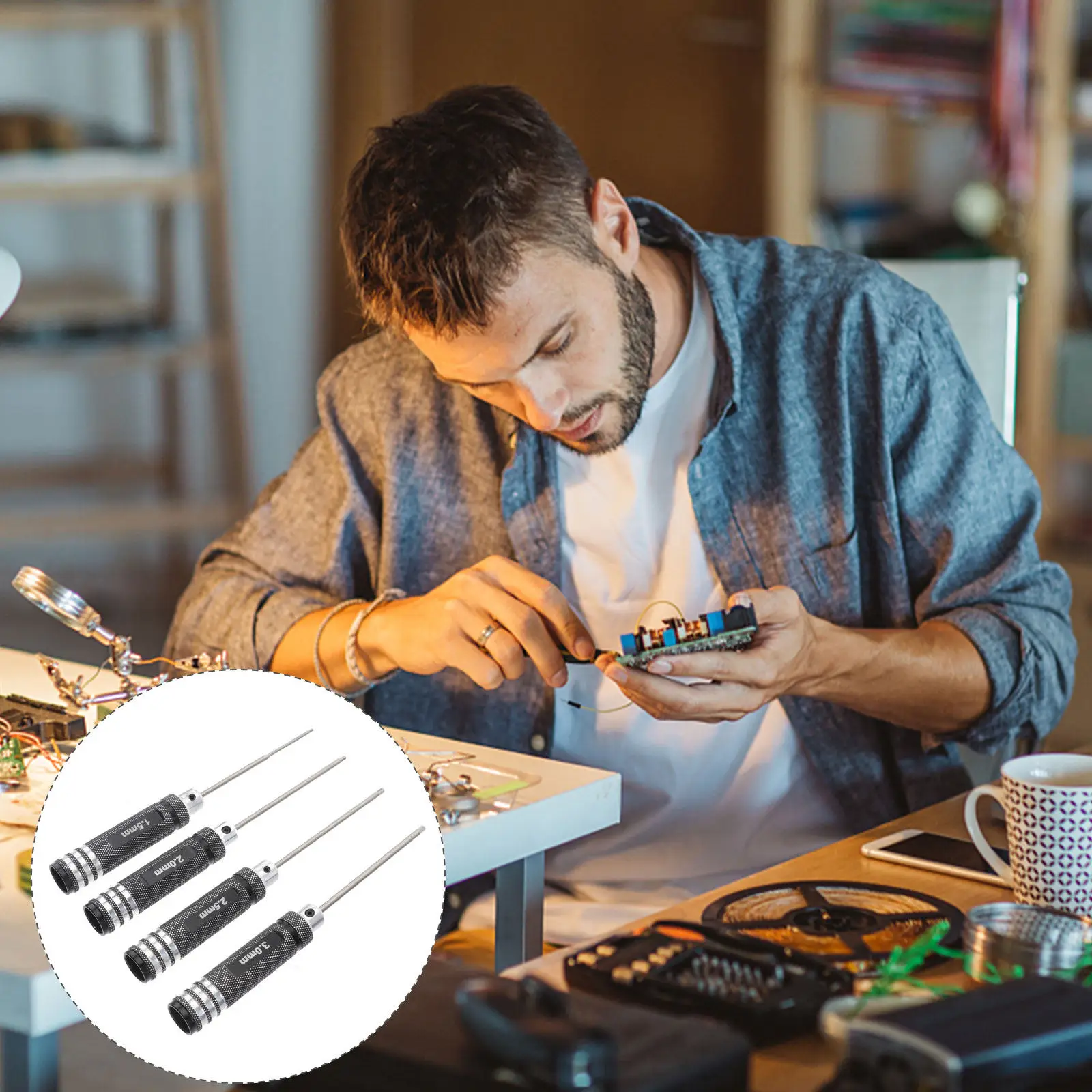 

Набор из 4 шестигранных отверток из высокопрочной стали, прецизионные инструменты для обслуживания радиоуправляемых вертолетов, черные шестигранные отвертки