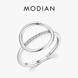 MODIAN 925 Sterling Silver Round Circle Rings For Women Daily Oiffce Clear Zirconia Simple Geometric Design Elegant Fine Jewelry