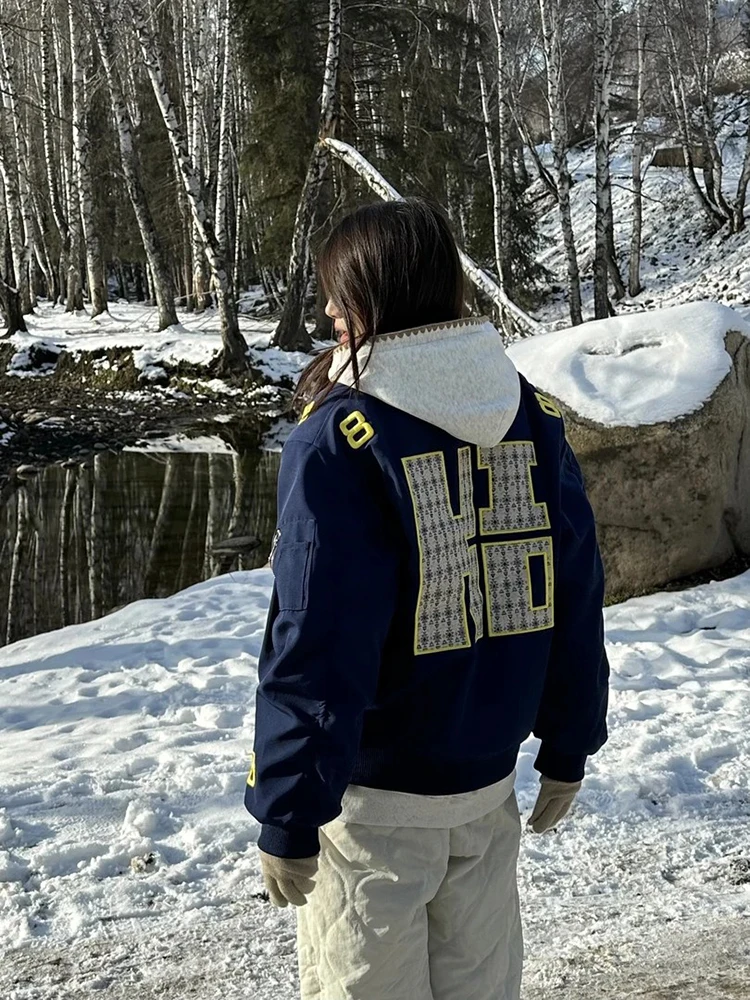 

Ma Pilot Jaet in Royal Blue Cotton Polyester Winter Coat ort American Baseball Sle Slim Fit Youth Faion Warmth Guara...