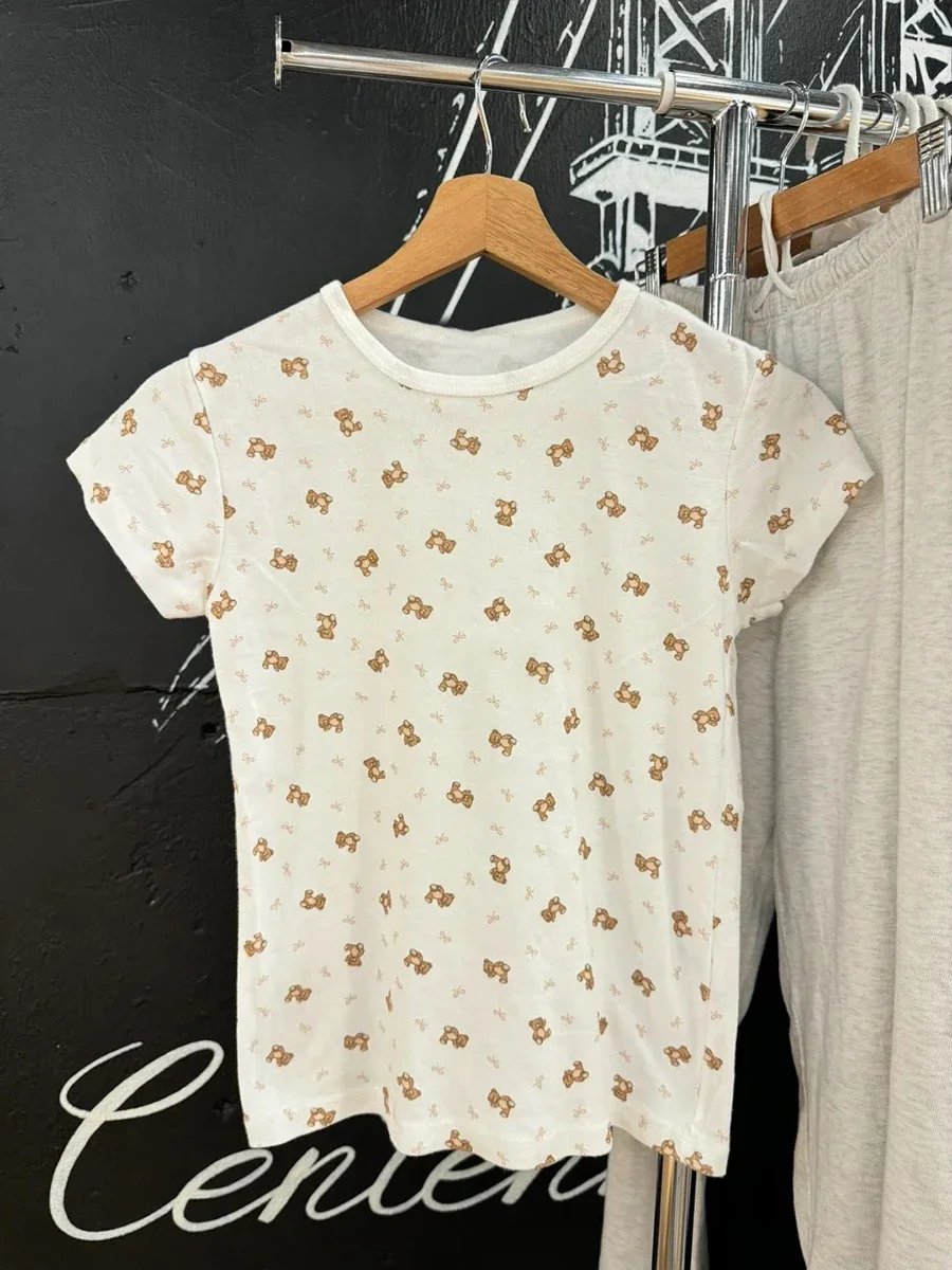 Little Bear Print Slim Summer T-shirt Woman O Neck Cute Short Sleeve Cottton Tee Shirts Casual Sweet Chic New Tshirt Y2k Tops