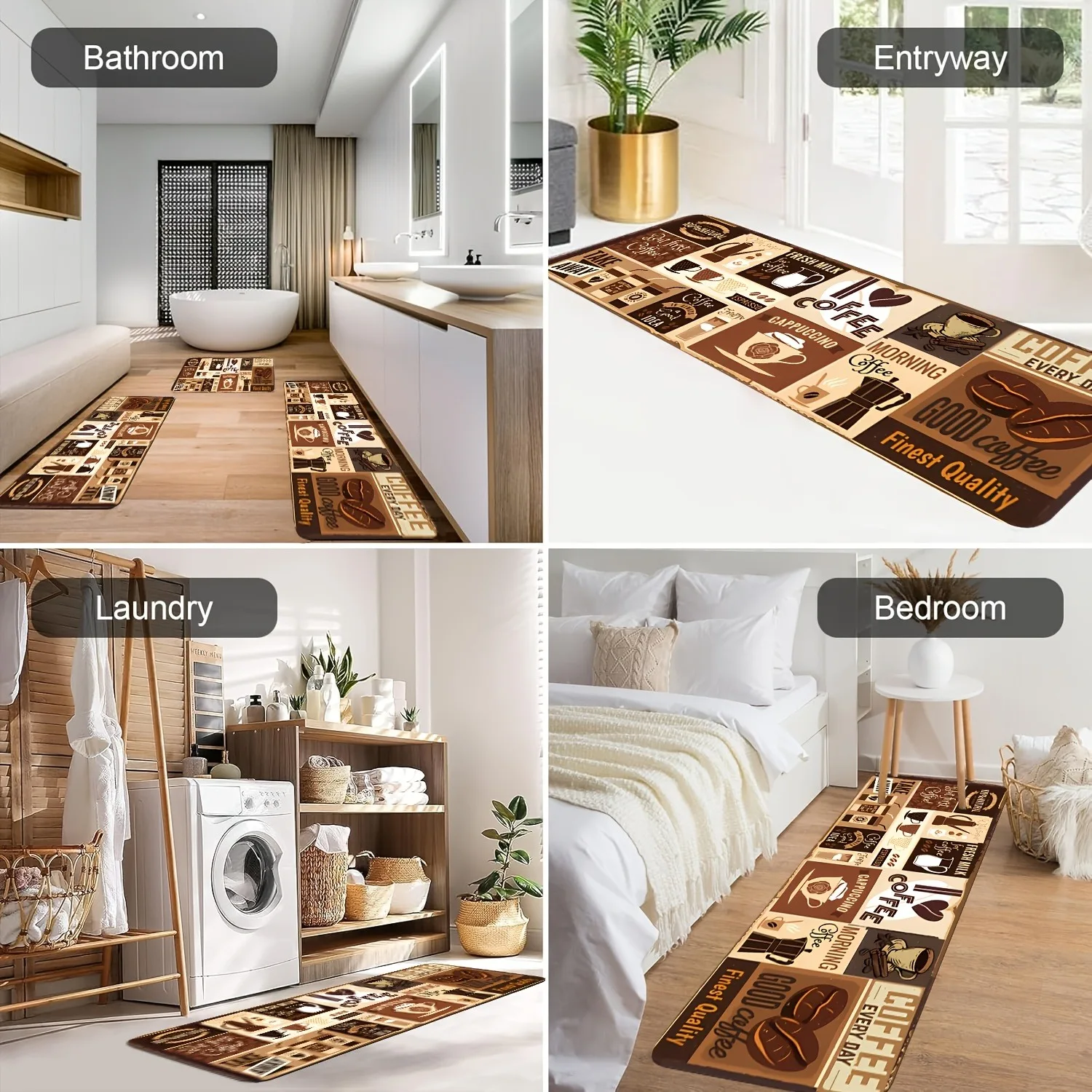 

1PC Coffee Lexicon Pattern Kitchen Rug Non-Slip Door Mat Pop design Bathroom Rug Bath Mat Carpet for Home Sink Laundry ecoreeree