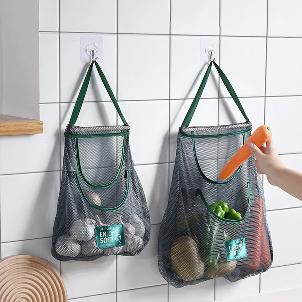 Bolsa colgante de frutas y verduras, bolsa de red para ajo colgante de pared de cocina, bolsa de almacenamiento de cebolla y jengibre con frutas y verduras, 1 ud.
