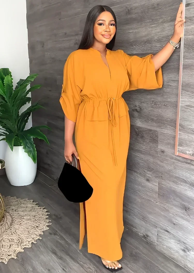 GUWU مكتب سيدة الخامس الرقبة الكشكشة مرونة الخصر سبليت الجانب ماكسي فستان نحيل الإناث الشارع الشهير Bodycon أنيقة النساء فساتين طويلة