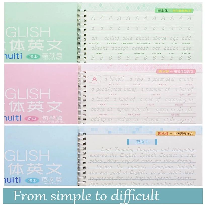 3 Pcs English Italic Groove Practice Copybook Reusable Handwriting Practice Calligraphy Book English Alphabet Word Can Be Reused