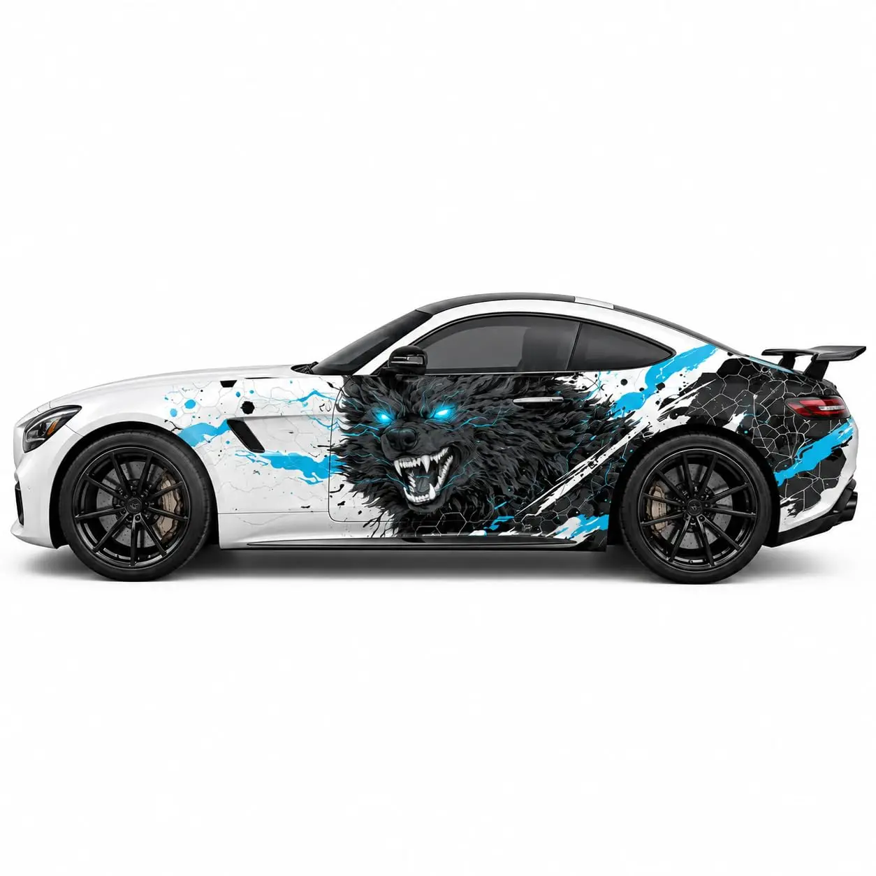 Fierce Wolf Car Wrap Vinyl Decal, Blue Eyes Splash Art Design