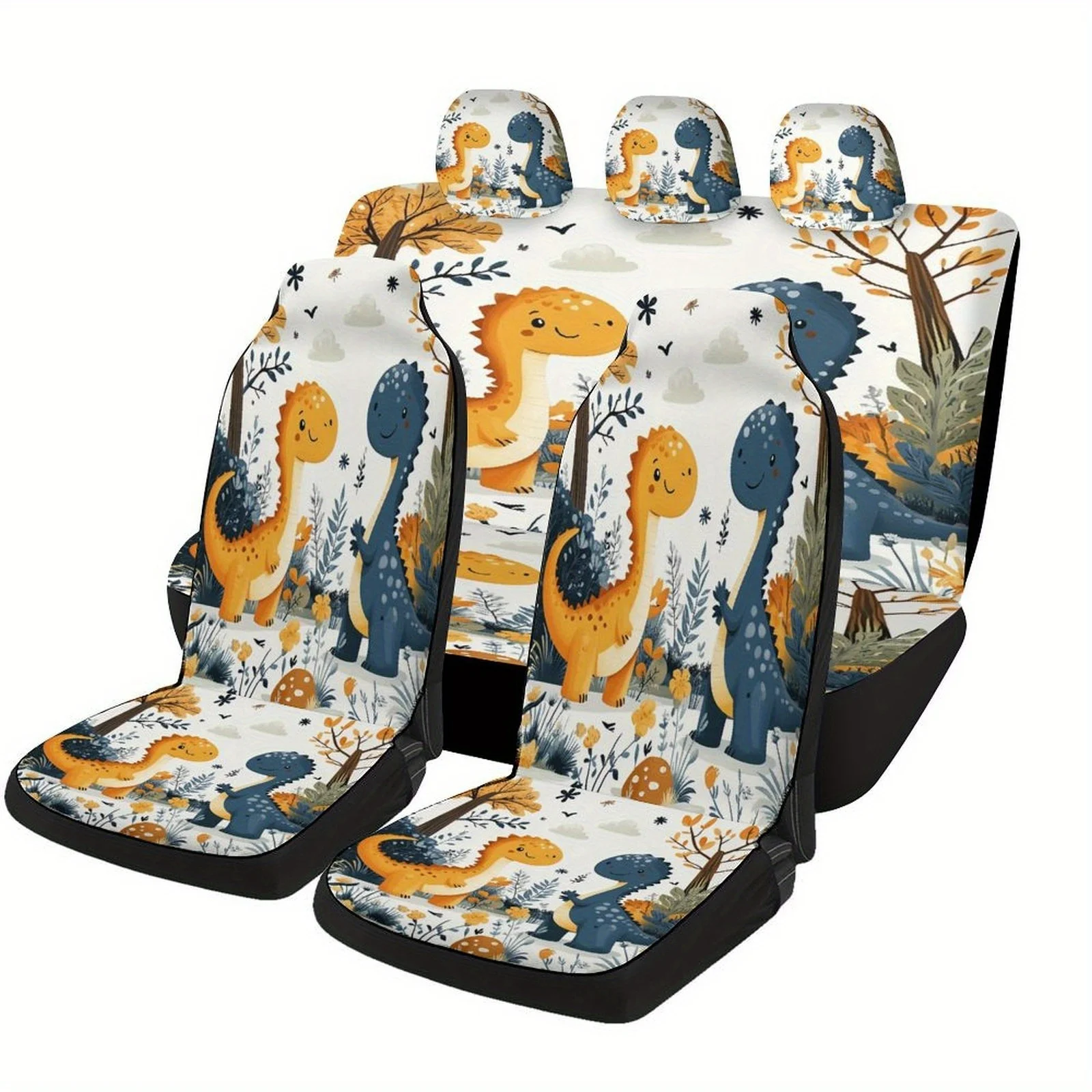 Forest Dinosaur Friends Designed Car Seat Cover Set For Most Cars, Trendy Novelty High-quality Car Seat Protector Covers Full Se