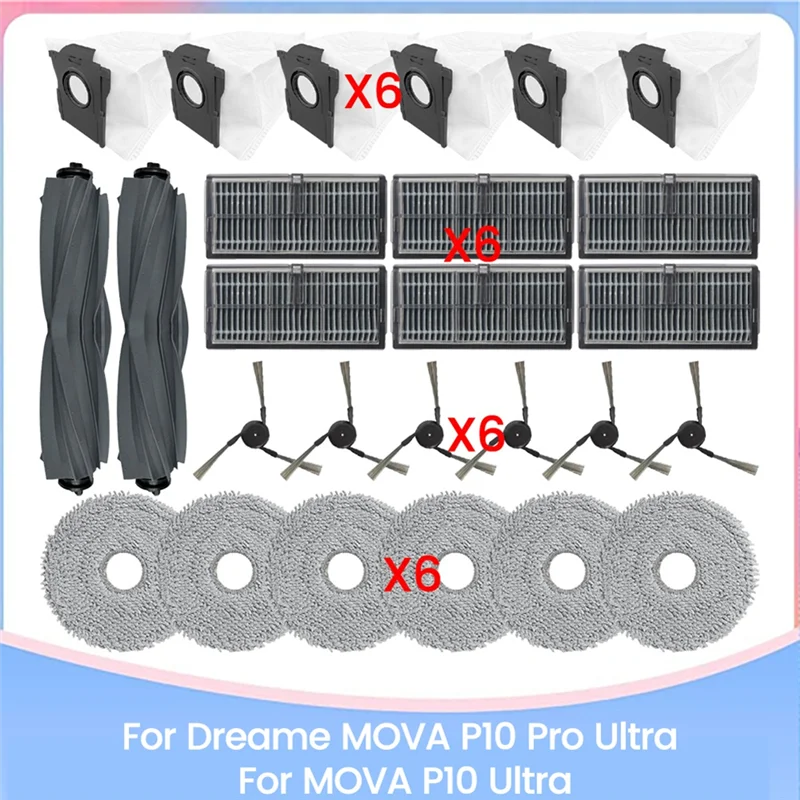 

ABWM-26PCS Fordreame Mova P50 Pro Ultra/ P10 Pro Ultra/ P10 Ultra Spare Parts Brush Hepa Filter Mop Cloth Dust Bag Parts