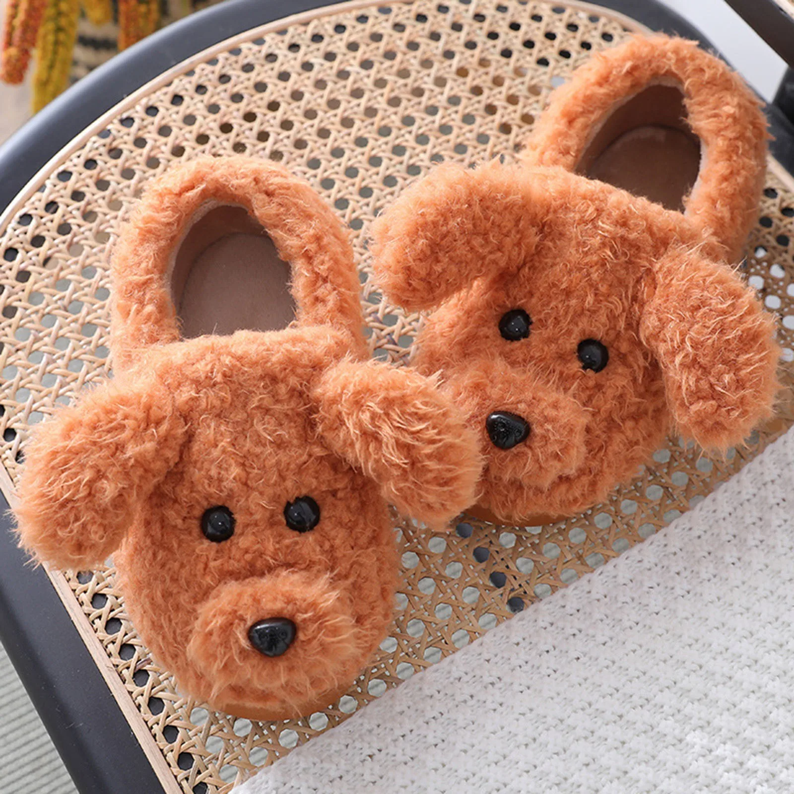 Winter House Warm Fur Slippers For Women Cute Dog Desginer Bedroom Flat Ladies Plush Shoes Indoor Cover Heel Comfort Slippers