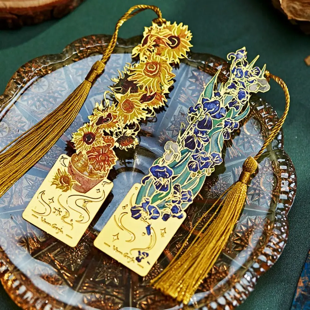 with Tassel Hollow Flower Metal Bookmark Exquisite Sunflower Metal Hollow Bookmark Water Lilies Ins Style Reading Stationery
