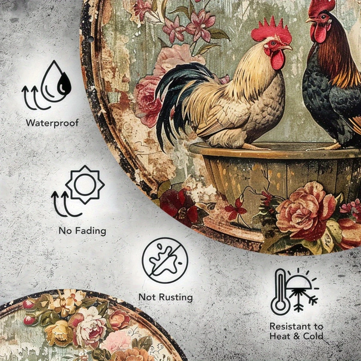 قطعة واحدة من علامة الدجاج الخشبية الدائرية العتيقة لتزيين حظيرة الدجاج في المطبخ، لوحة خشبية مطبوعة ملونة أحادية الجانب #2