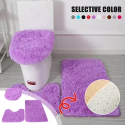 3pc Bathroom Set Rug Mat Toilet Lid Cover Plain Solid Color Bathmats Rugs Kit Non-slip Fluffy Home Carpets For Bathroom