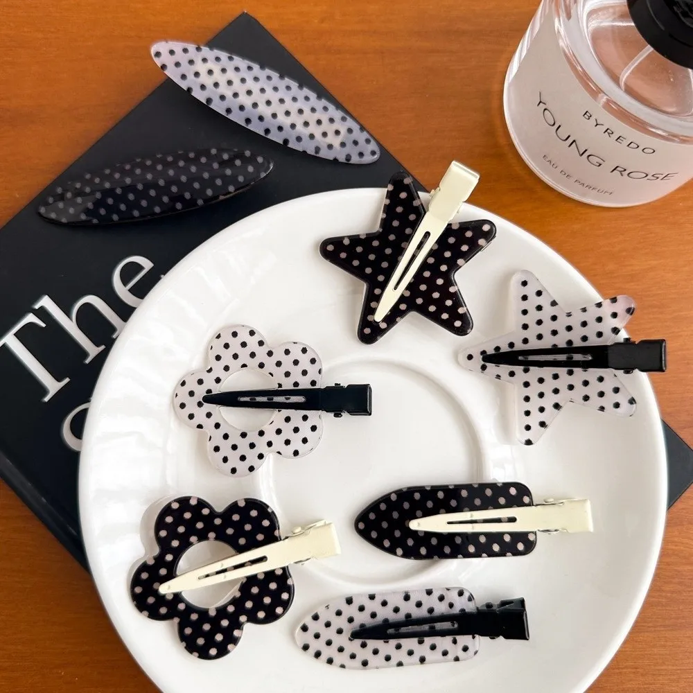 Black White Hair Clips Minimalist Design Secure Hold Hair Barrettes Polka Dot Head Side Clip Women Girl Hair Styling Accessories