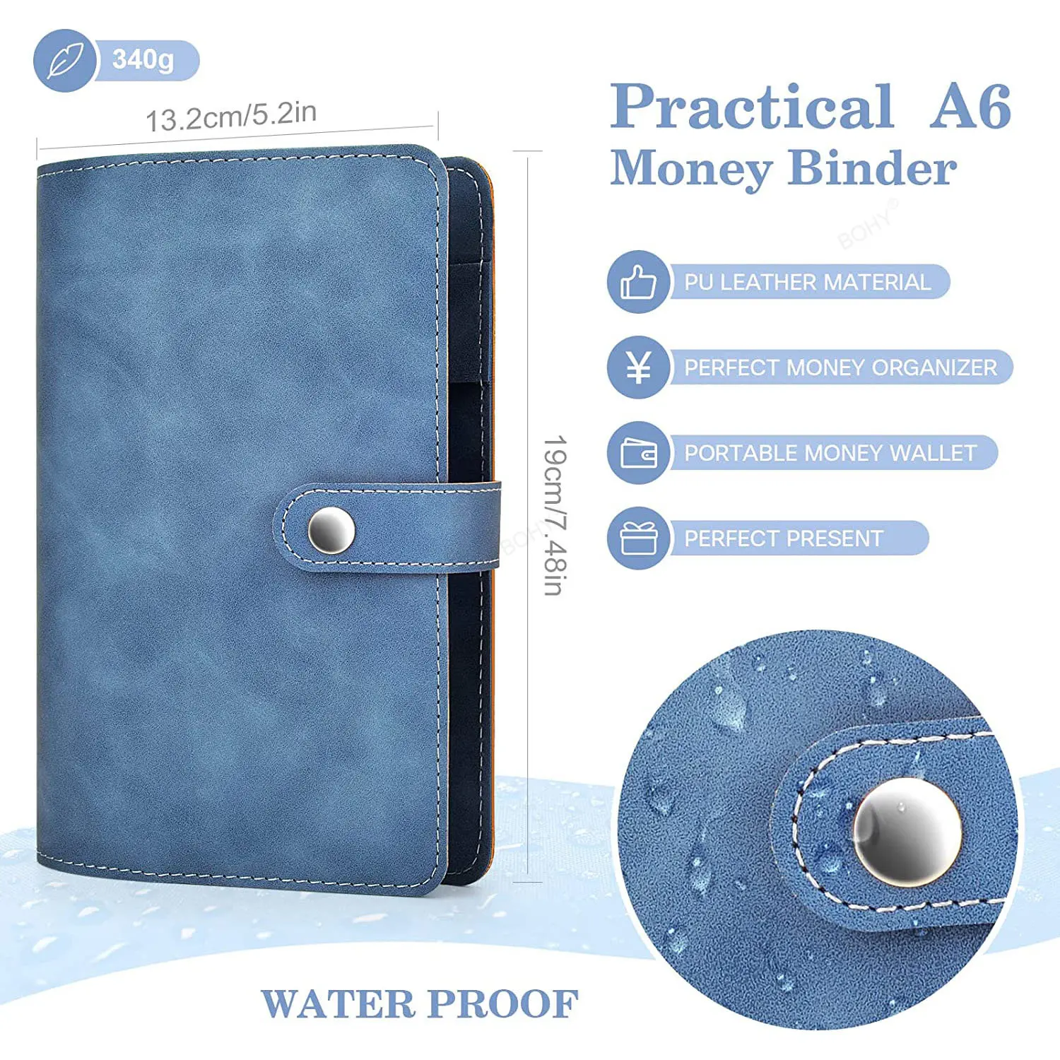 A6 Binder Budget 6 Hole Binder Pockets Plastic Binder Zipper Planner Notebook Covers Folder A6 Size Money Saving Envelope