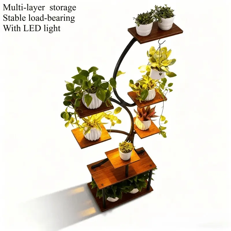 8-Tier Indoor Plant Stand with Grow Lights Metal Multi-Functional Flower Rack Irregular Design for Patio Living Room Study Bedroom Gift for Plant Lovers