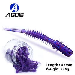 Agoie 50pcs In Bottle 45mm Worm Soft Lure Silicone Artificial Rubber Fish Baits For Bass Pike Fishing Soft Plastic Fishing Lures