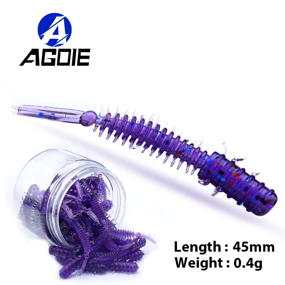 Agoie 50pcs In Bottle 45mm Worm Soft Lure Silicone Artificial Rubber Fish Baits For Bass Pike Fishing Soft Plastic Fishing Lures