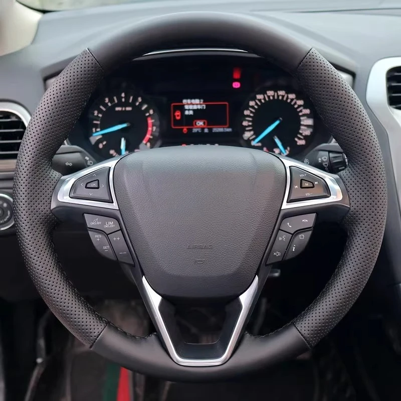 

Сшитый вручную нескользящий прочный кожаный чехол на руль из наппа для Ford Mondeo Edge, аксессуары для салона автомобиля