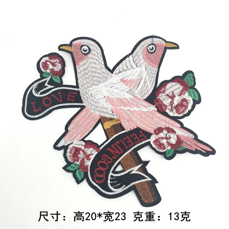 20pcs/lot Large Luxury Embroidery Patch Dove Couple Love Bird Plum Flower Branch Dress Clothing Decoration Craft Diy Applique