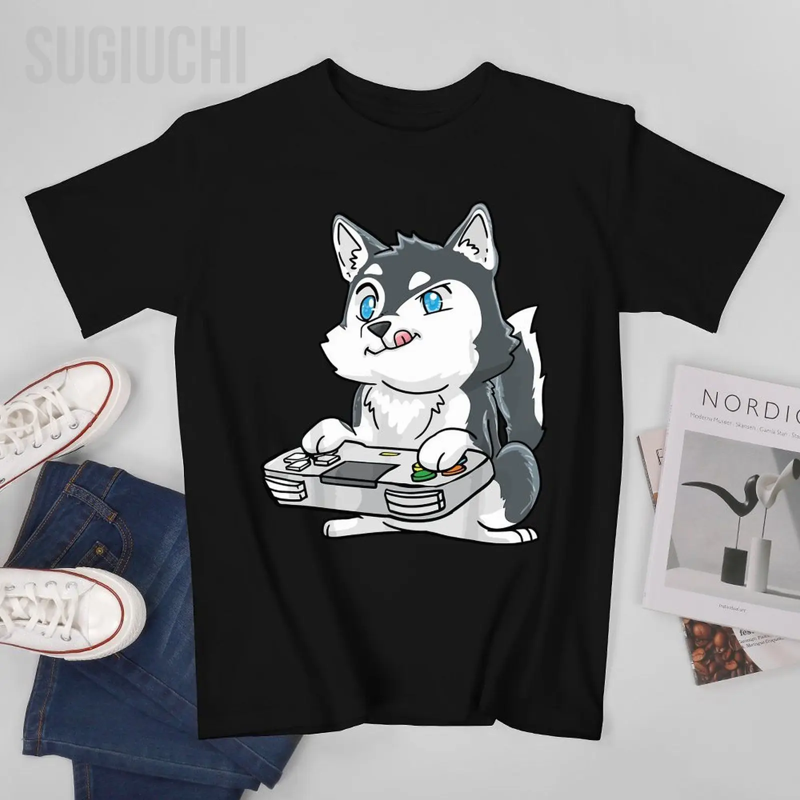 Unisex Men Siberian Husky Gaming Kawaii Gift for Gamers And Dog Lovers Tshirt Tees T Shirts Women Boys 100% Cotton T-Shirt