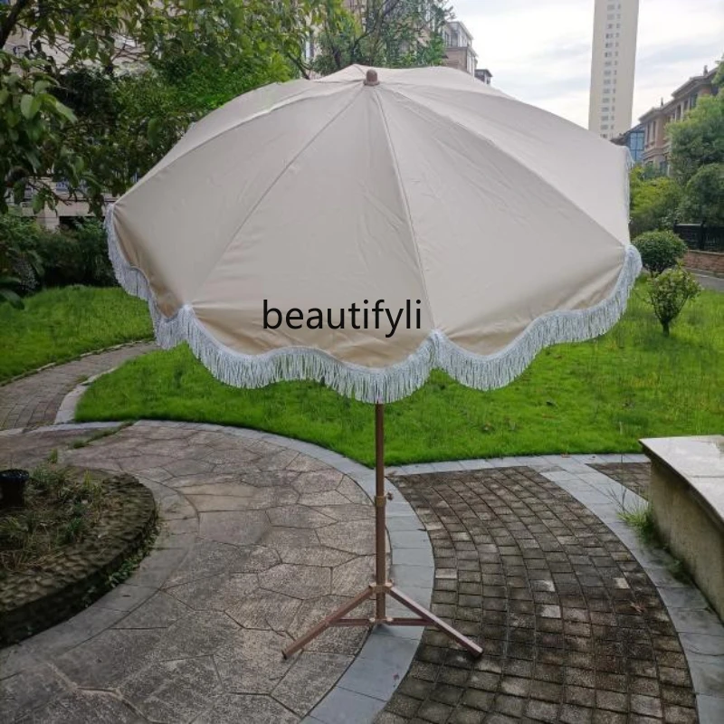 LBX Boutique Sun Umbrella Sunshade Outdoor Garden Cotton Tassel Lace Umbrella Casual Sun-Proof Patio Umbrella