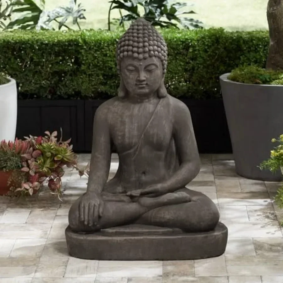 Outdoor sitting Buddha statue, sandstone material, gray color, weather-resistant finish for garden or patio use