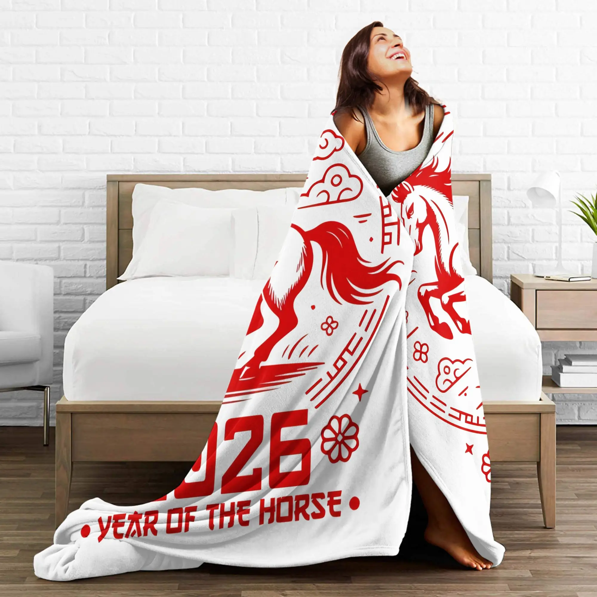 Year Of The Horse 2026 - Chinese New Year  Plush Blankets  Awesome Throw Blanket for  Sofa Bedding Lounge 125*100cm Bedspreads,