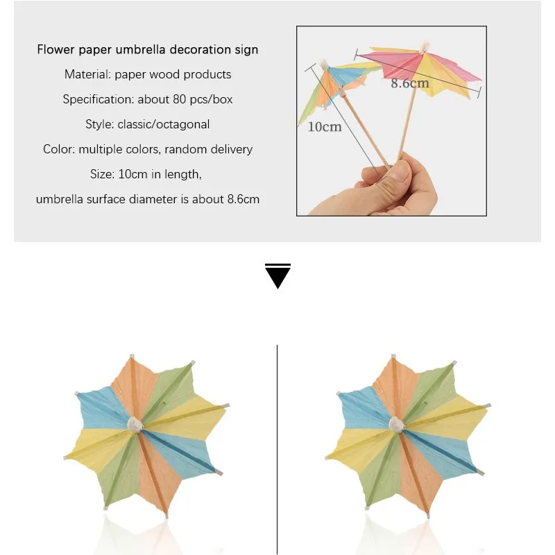 80pcs/pack Drink Fruit Cake Sticks Mini Umbrella Paper Cocktail Parasols Umbrellas Wedding Decoration Birthday Party Supplies 5Z