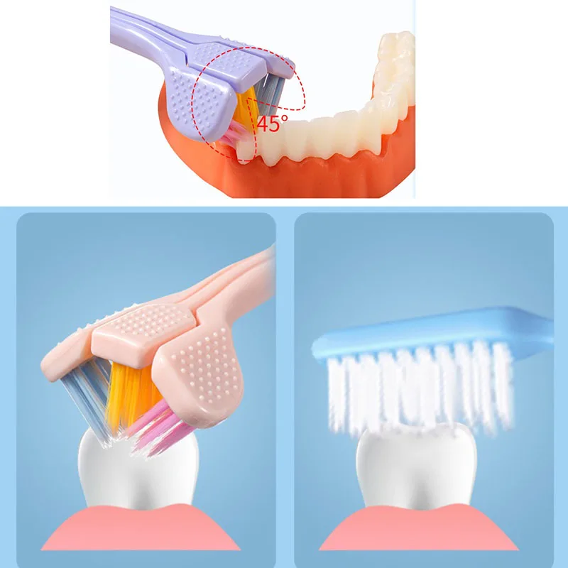 Brosse à dents à poils souples à trois côtés pour adultes, poils ultra fins, soins bucco-dentaires, nettoyant pour la santé buccale, sécurité des dents