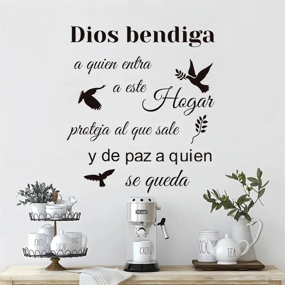 Spanish God Bless Christian Wall Stickers Bird Leaves Bible Verse Wall Decals Bedroom Living Room Wall Decor