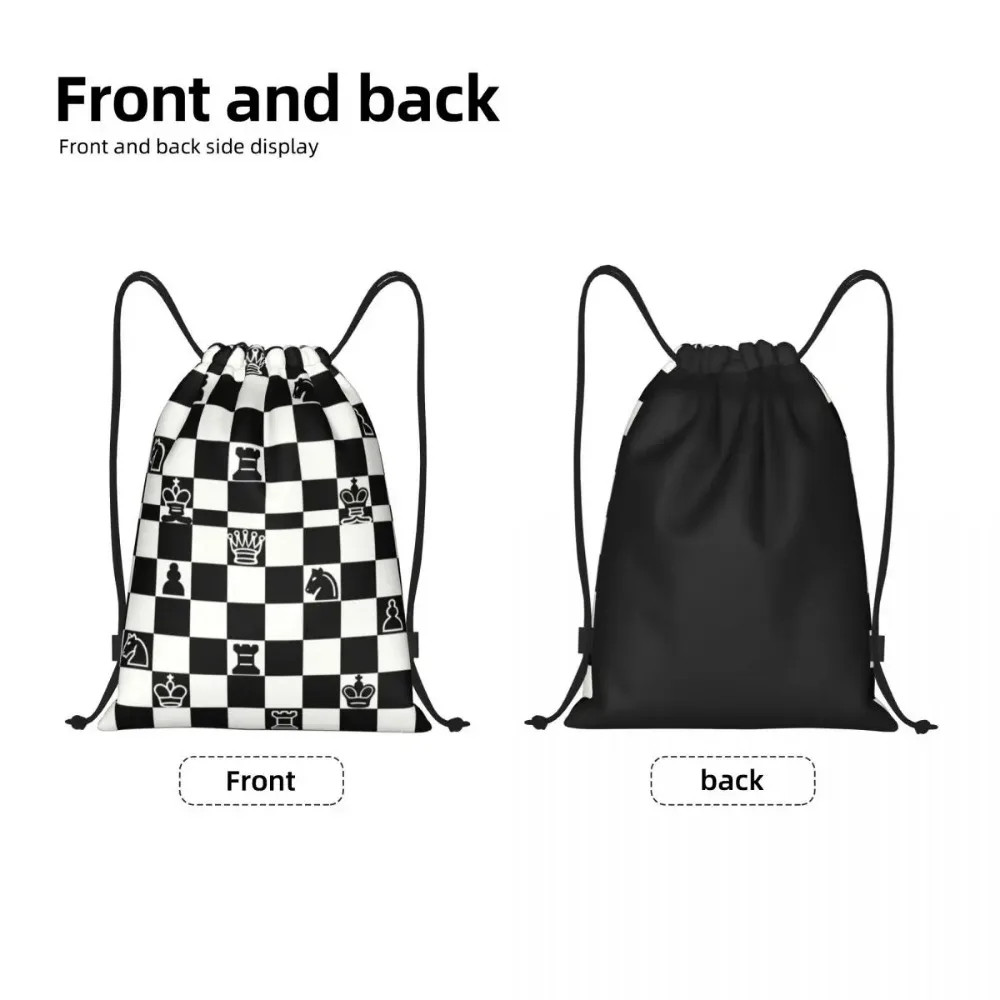 Custom Fashion Chess Drawstring Bags Women Men Lightweight Chessboard Game Sports Gym Storage Backpack