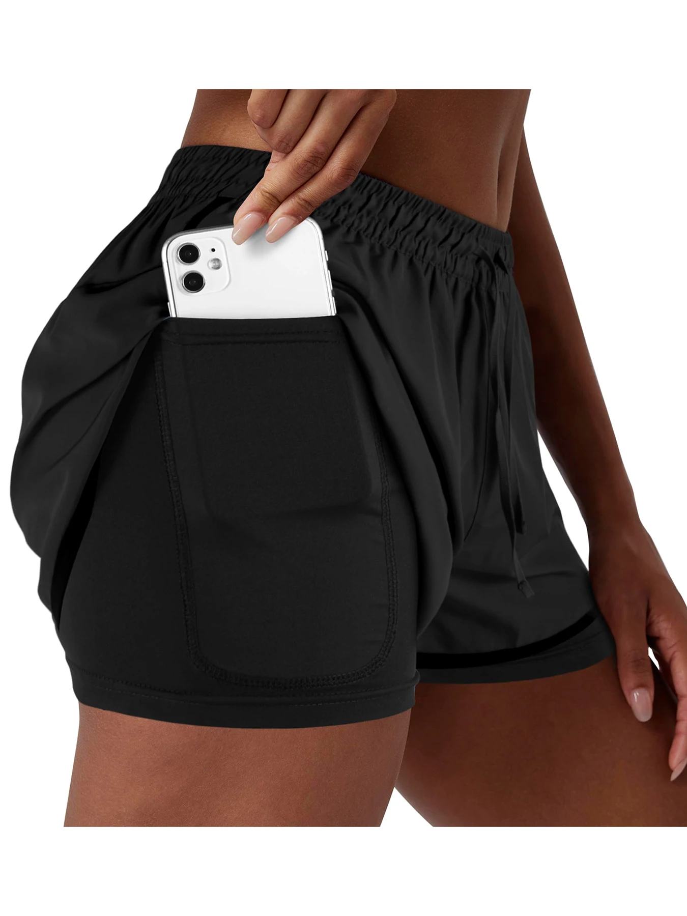 Women's Double Layer Running Shorts Quick Dry Three-Quarter Length Sportswear Casual Sporty Look Fake Two-Piece Set