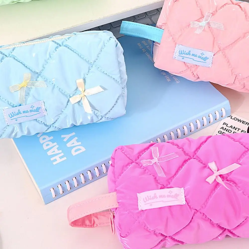 Estuche de bolígrafo de gran capacidad con cremallera, bolsa de almacenamiento de papelería de retales de dibujos animados, bolsa de lápiz labial de maquillaje divertida desmontable