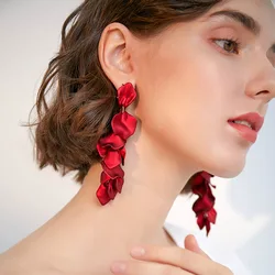 Flower Long Bohemian Drop Earrings for Women Red Petal Acrylic Tassel Hanging Earring Summer Fashion Jewelry Accessories