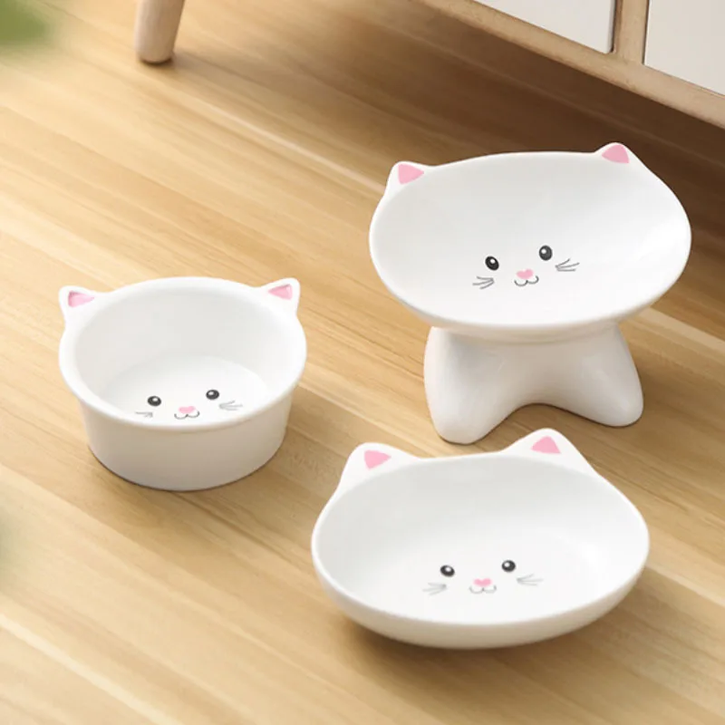 Pet Supplies Cat Bowl Ceramic Protection For Cervical Neck Drinking Water At An Oblique Mouth To Prevent Overturning