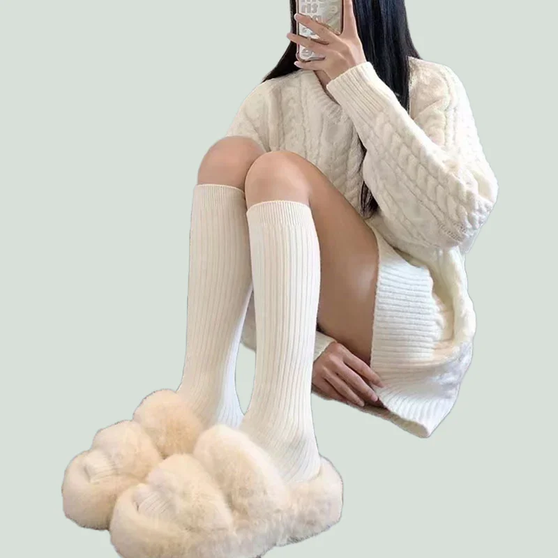 

5/10 Pairs New High Quality Women's Knitted Long Socks Fashion Women's Lolita Socks Solid Color Vertical Bar Knee Length Socks