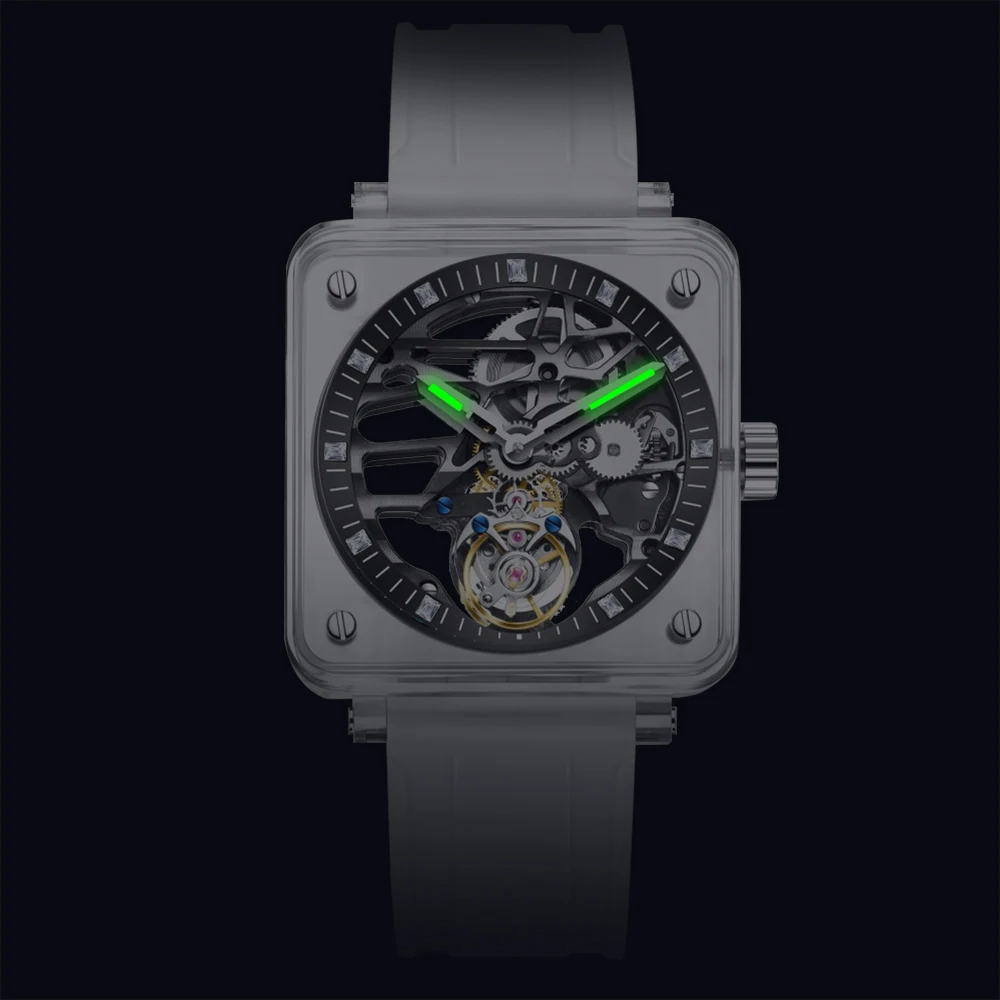 Aesop Transparent Tourbillon Mens Watches Mechanical Skeleton Luxury Sapphire Waterproof Automatic Wristwatches Men reloj hombre