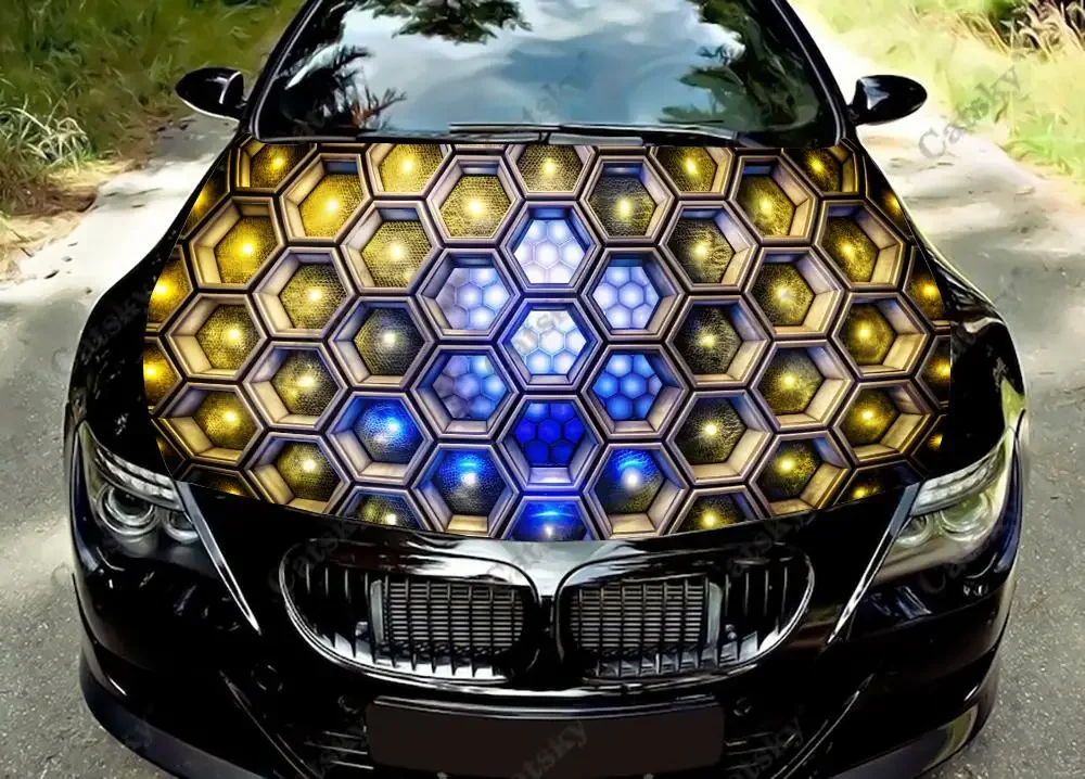 

Hexagon with Glowing Lights Car Hood Vinyl Stickers Wrap Vinyl Film Engine Cover Decals Sticker Car Hood Protective Film