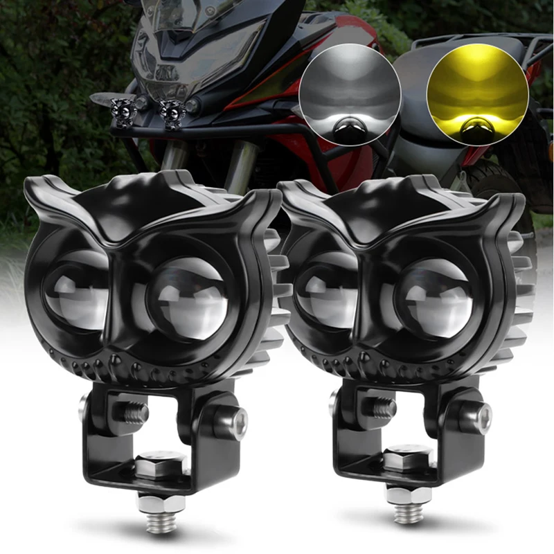 

Waterproof Motorcycle LED Spotlights Double Color Headlight Super Bright Fog Light Yellow White Owl Universal Accessories